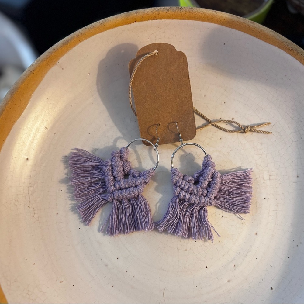 Fairytale Lavender Macramé Tassel Hoop Earrings